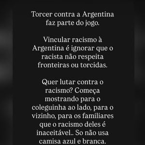 Após celebrar a vitória da Argentina sobre a Inglaterra, Carolina Dieckmmann rebateu críticas e disse que vincular o racismo a um único país é um erro
