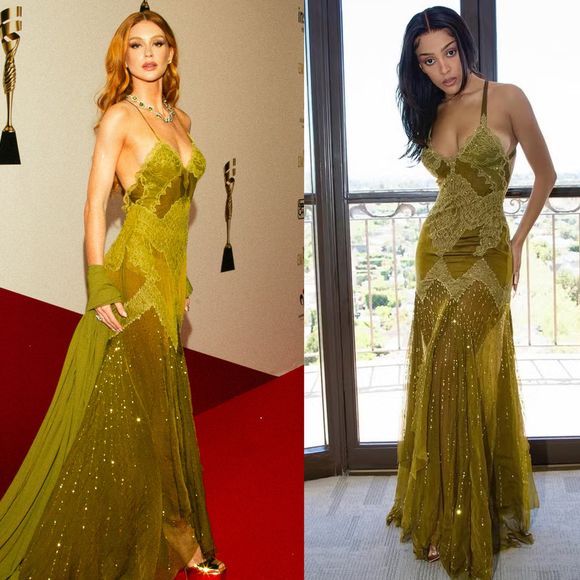 Quem vestiu melhor? Marina Ruy Barbosa repete vestido vintage de R$ 82 mil já usado por Doja Cat em premiação em Dubai