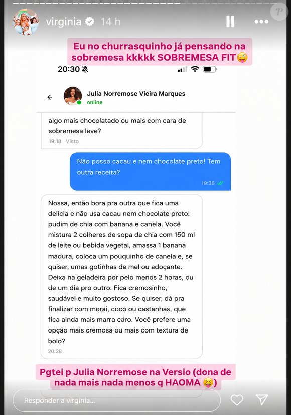 Aprenda a fazer o pudim de chia compartilhado por Virgínia Fonseca