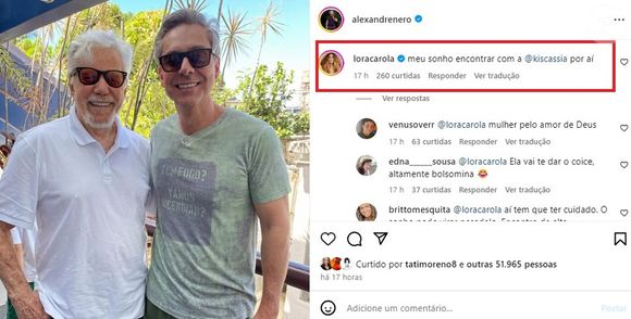 Ao comentar foto de colegas de 'Vale Tudo', Carolina diz sonhar com encontro com Cássia Kis.