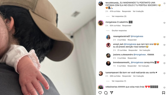 Carequinha de Serena derreteu fãs de Luan Santana, que comentaram sobre os cabelos da bebê