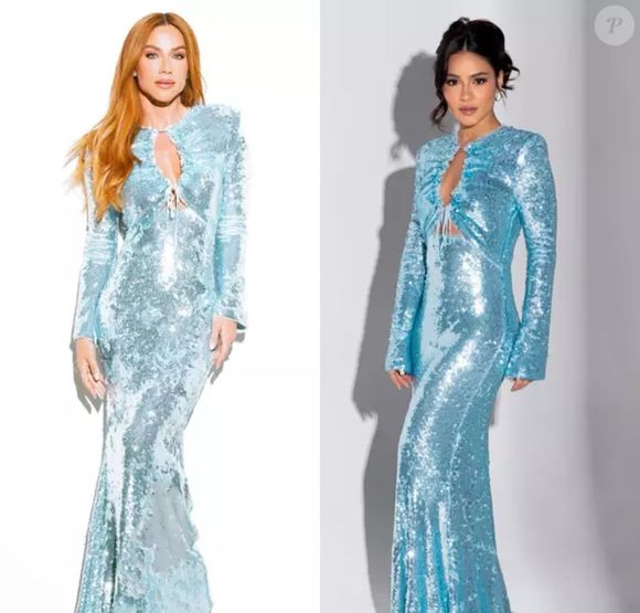 Também para o especial de 60 anos da Globo, em abril, Giovanna Ewbank e Giulia Buscacio, que elegeram o vestido Marina, da marca Self-Portrait