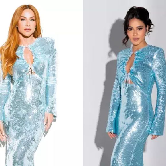 Também para o especial de 60 anos da Globo, em abril, Giovanna Ewbank e Giulia Buscacio, que elegeram o vestido Marina, da marca Self-Portrait