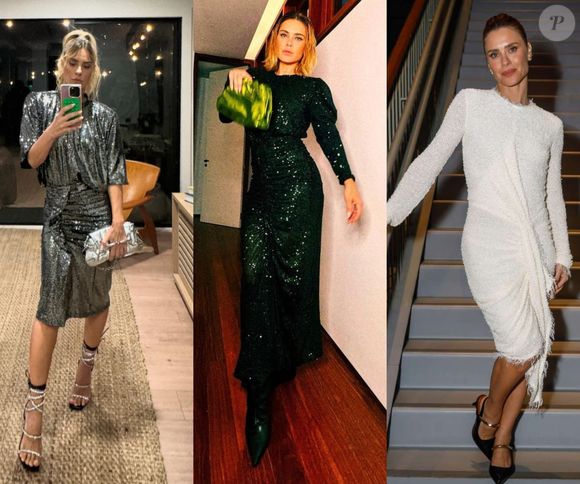 Brilho é presença constante nos looks de moda festa de Carolina Dieckmann