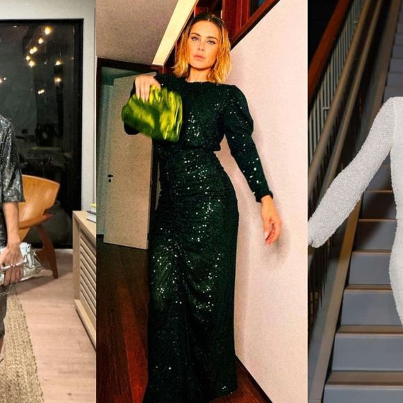 Brilho é presença constante nos looks de moda festa de Carolina Dieckmann