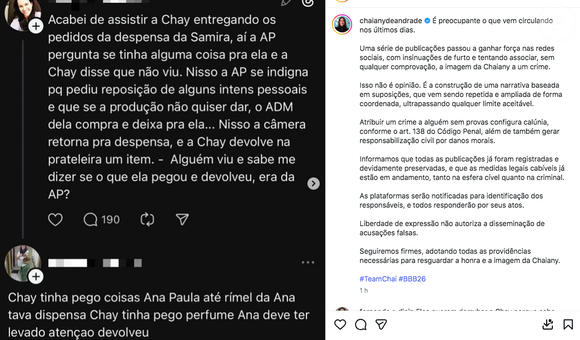Leia o pronunciamento completo da equipe de Chaiany sobre as acusações polêmicas recebidas nas redes sociais