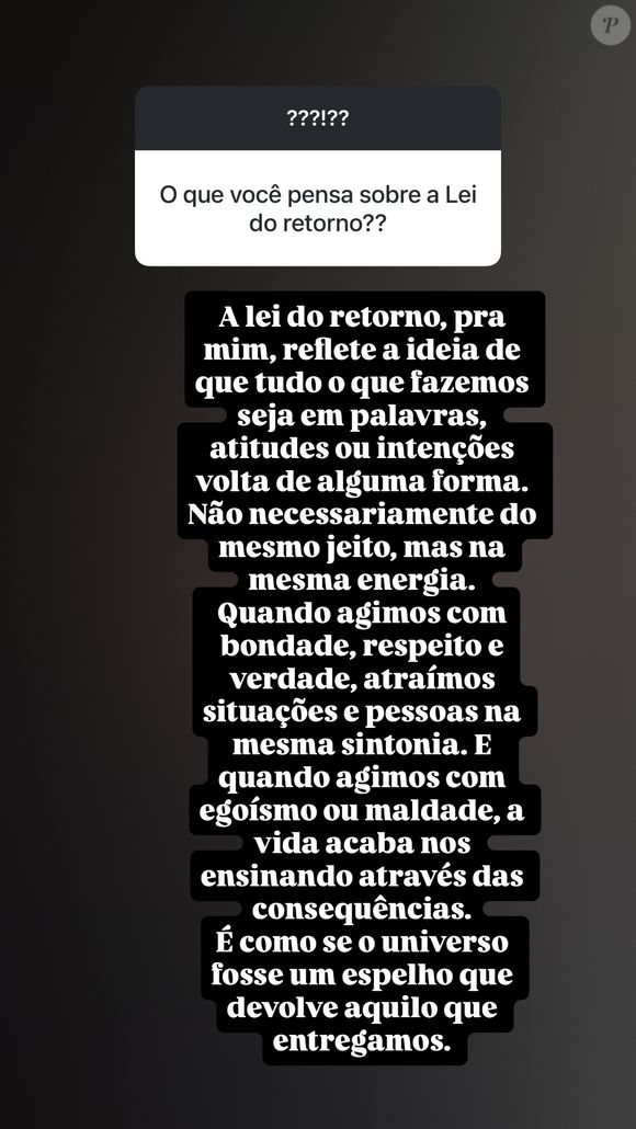 Poliana Rocha: ‘A lei do retorno, para mim, reflete a ideia de que tudo o que fazemos, seja em palavras, atitudes ou intenções, volta de alguma forma’
