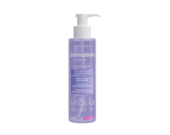 Uma das opções mencionadas é o Dermotivin Soft Sabonete Líquido 300 ml, indicado para peles secas ou sensibilizadas. Segundo as informações divulgadas pela marca, sua fórmula conta com a tecnologia Soft Complex, desenvolvida para higienizar sem favorecer o ressecamento.