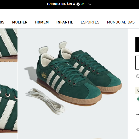 Adidas Samba verde-colegial é forrado com couro macio, traz biqueira reforçada e fecho de cadarço, além, claro, das famosas três listras serrilhadas