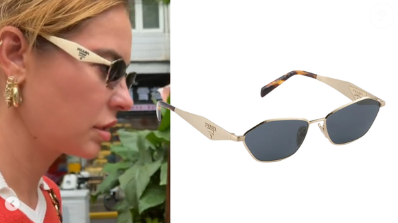 Se o tricô entrega casualidade, o acessório de luxo entra para dar o acabamento sofisticado. Em várias fotos da viagem, Paolla também aparece usando um modelo de óculos de metal da Prada que na Farfetch custa R$ 3.600