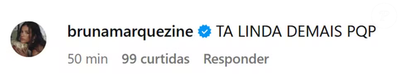 Bruna Marquezine comentou na foto de Manu Gavassi: 'Tá linda demais', enaltecendo a beleza da amiga.