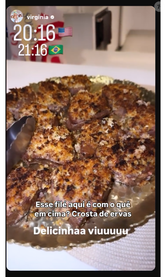 Virgínia chegou a elogiar a comida de Camila Cavazana em seus stories durante a Copa, em especial um risoto de alho poró com um filé com crosta de ervas