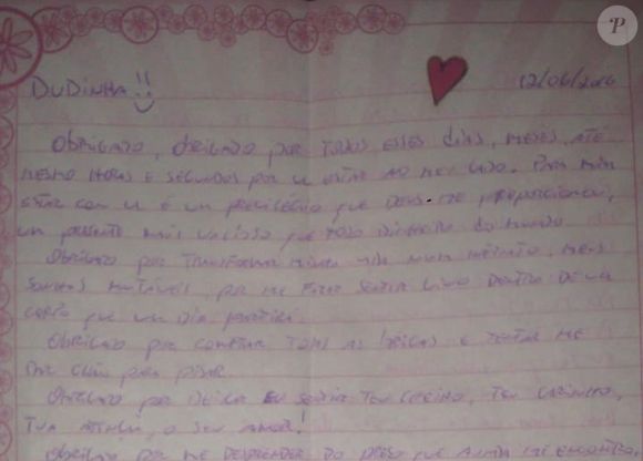 Cristian Cravinhos também escreveu uma carta para Duda quando o jovem deixou a prisão, que foi exposta por Ullisses
