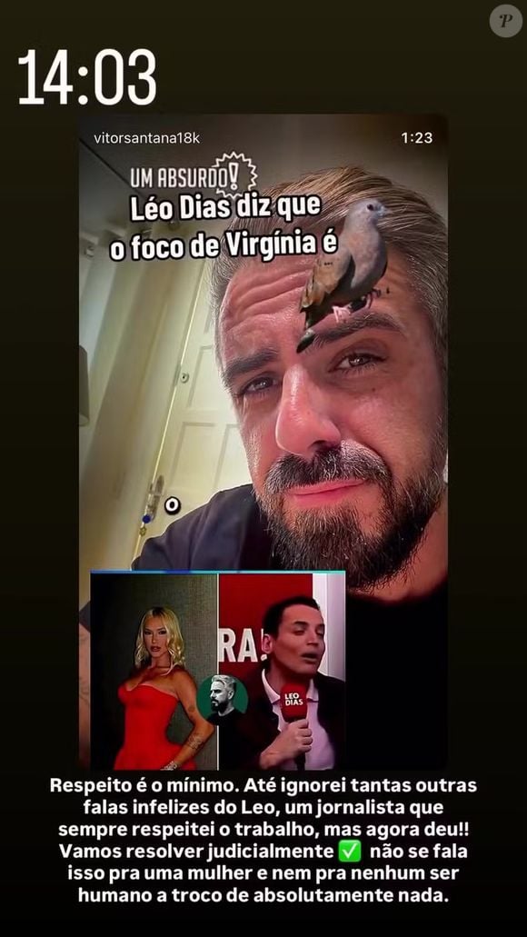 Virgínia Fonseca reage a comentário de Léo Dias após saída da Grande Rio e anuncia que pretende levar o caso à Justiça