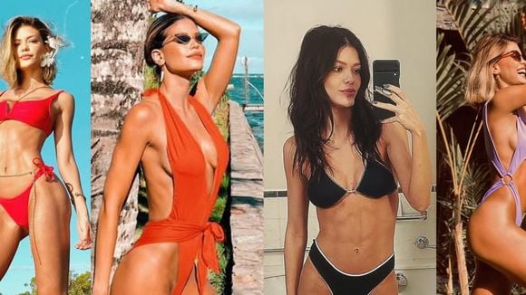 Maiô cavado, biquíni vermelho e mais: 25 fotos de Vitória Strada em looks de moda praia que queremos ver na atriz no 'BBB 25'
