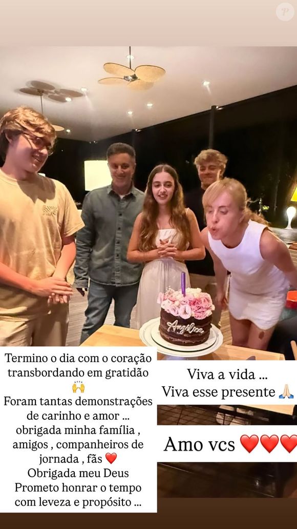 Angélica cantou parabéns ao lado do marido, Luciano Huck, e dos três filhos, Joaquim, Benício e Eva, em festa de aniversário de 52 anos