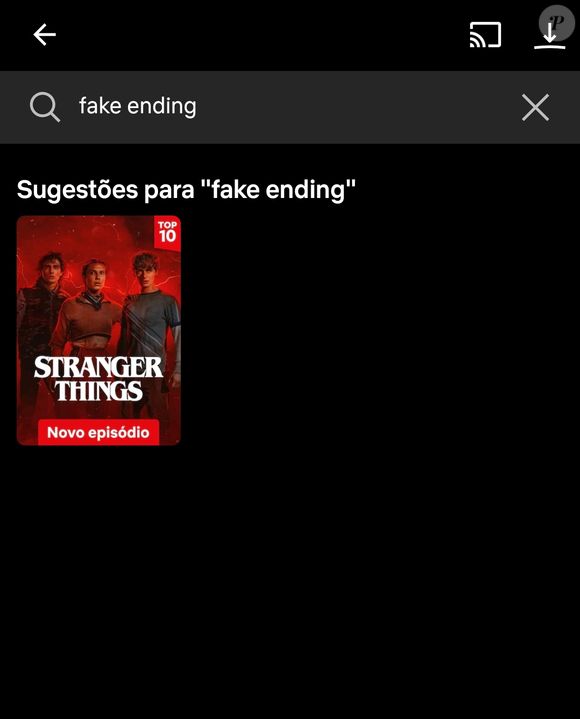 De acordo com um perfil no X, uma busca na Netflix com o termo 'fake ending' (final falso) exibe a série 'Stranger Things'