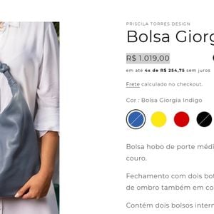 A bolsa Giorgia está à venda no site de Priscila Torres Design, marca brasileira, por R$ 1.019,00