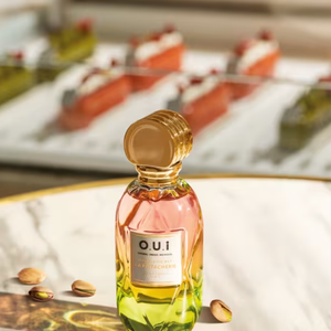 Perfume Madeleine 862 La Pistacherie da O.U.i. traz pimenta rosa, framboesa e a presença marcante das notas de pistache