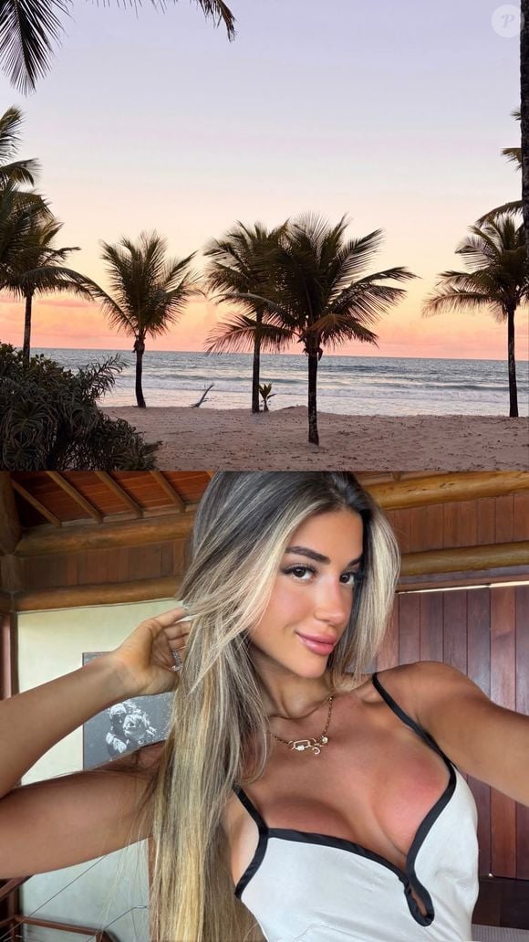 Pietra, por sua vez, publicou registros da praia e deu 'close' nas redes sociais