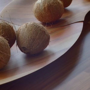 Quer decoração orgânica? Temos! Atores também utilizam cocos secos em uma das bancadas do apartamento