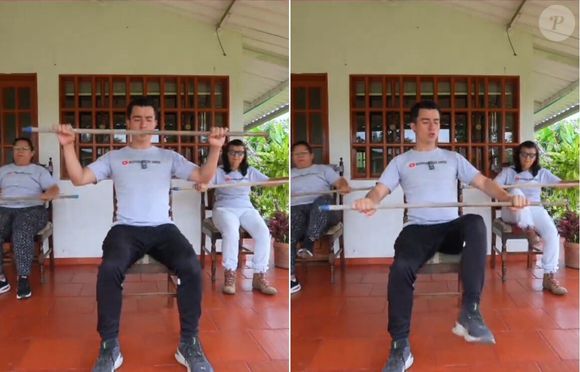 3. Flexão do joelho para tocar o bastão com ativação abdominal