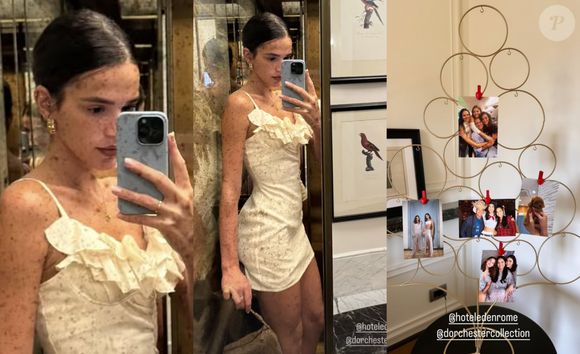 Bruna Marquezine elege vestido curto off-white com babados em férias com a família em Roma. Fotos do look!