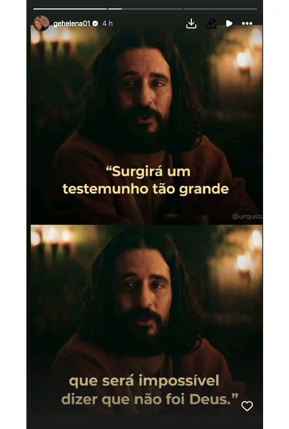 Geralda Helena usou suas redes sociais para publicar uma mensagem de esperança com um take da série 'The Chosen'