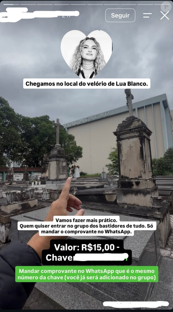 Polêmica no velório de Lua Blanco: um influenciador anunciou a cobrança de R$ 15 para compartilhar os bastidores da despedida da atriz, provocando indignação nas redes sociais