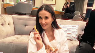 Nem champanhe, nem festa. Após perder o Oscar 2025, Demi Moore surge no chão, só de roupão, e encontra conforto em duas tigelas GIGANTES