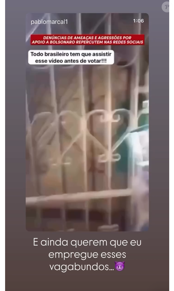 Em uma das publicações, Marcos Harter comentou um vídeo divulgado por Pablo Marçal e disparou: "E ainda querem que eu empregue esses vagabundos"