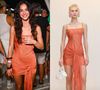 Segundo o @bmarquezinecloset, a atriz apostou em um vestido laranja de tricô Ethan, da marca Cult Gaia, avaliado em R$ 3.346