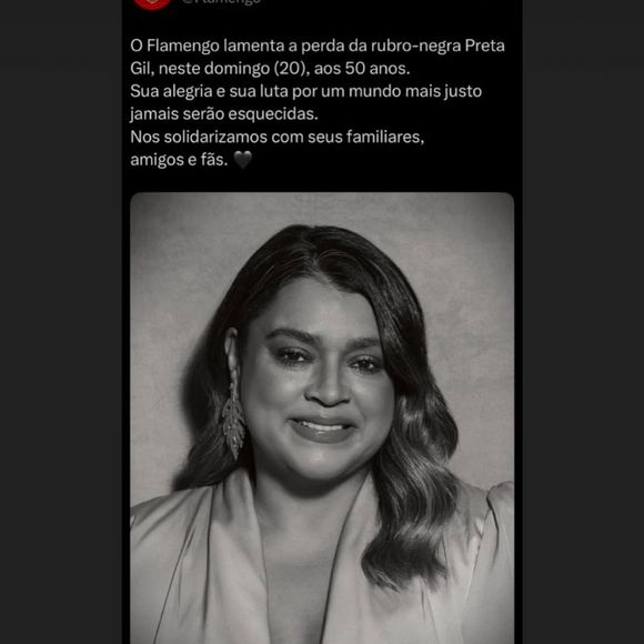 Amiga íntima de Preta Gil, Ju de Paulla contou sobre a famosa e o Flamengo: 'Nas nossas últimas semanas o maior prazer dela era assistir a Copa do Mundo dos Clubes!', revelou.
