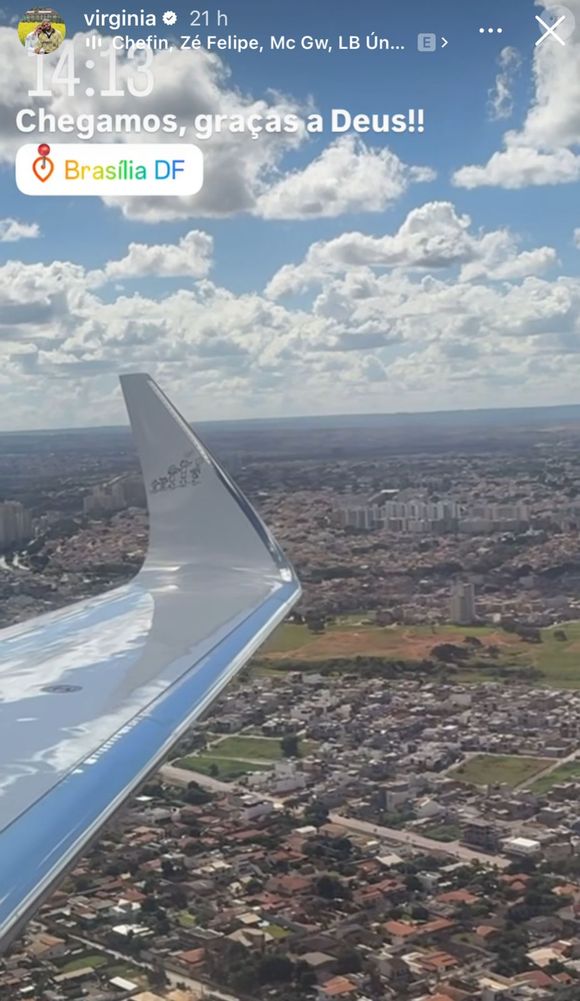 A influenciadora Virginia Fonseca mostrou nos stories de seu perfil no Instagram que chegou em Brasília/DF na tarde da última segunda-feira (12).