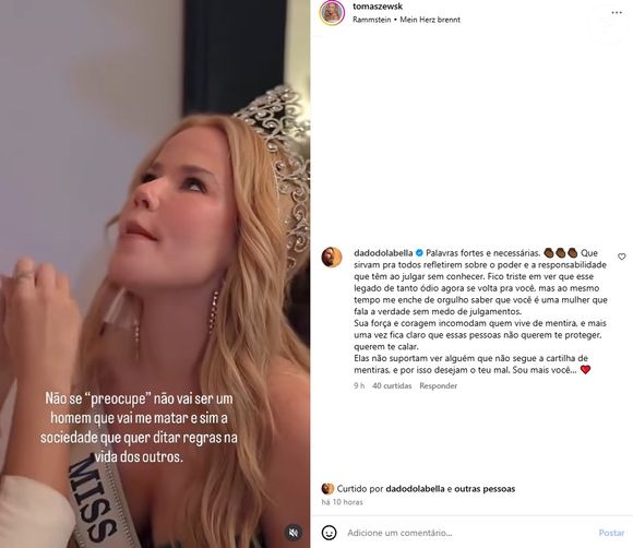 Namorada de Dado Dolabella, Marcela Tomaszewski ganhou apoio do ator após negar mais uma vez ter sido agredida por ele: 'Você é uma mulher que fala a verdade sem medo de julgamento'