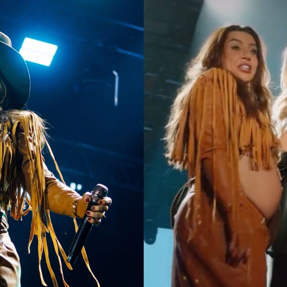 Grávida de 7 meses, Lauana Prado ganha flores da noiva, Tati Dias, e tem nome real revelado em surpresa romântica durante show. Veja!