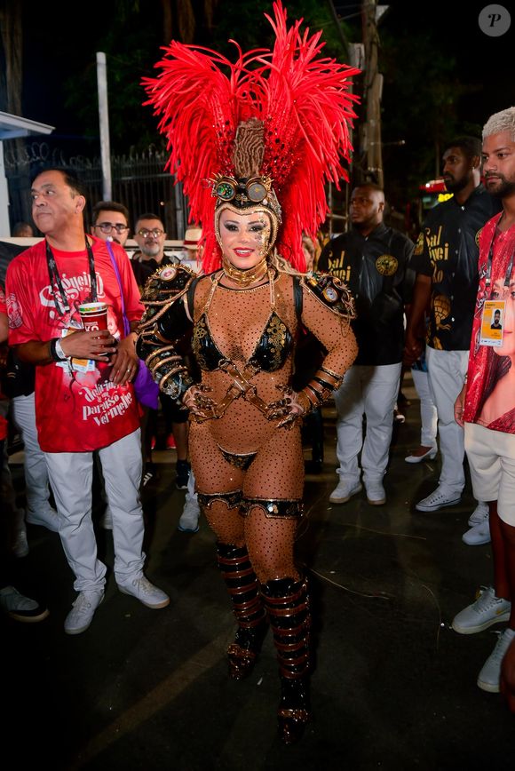 Viviane Araújo foi fantasiada de 'Gladiadora' e ganhou elogios pelo look temático, que contou com uma sandália característica e o tradicional chapéu com plumas