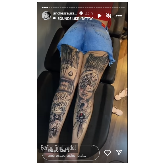 Andressa Urach tatuou toda a parte posterior das pernas, o que deu o que falar