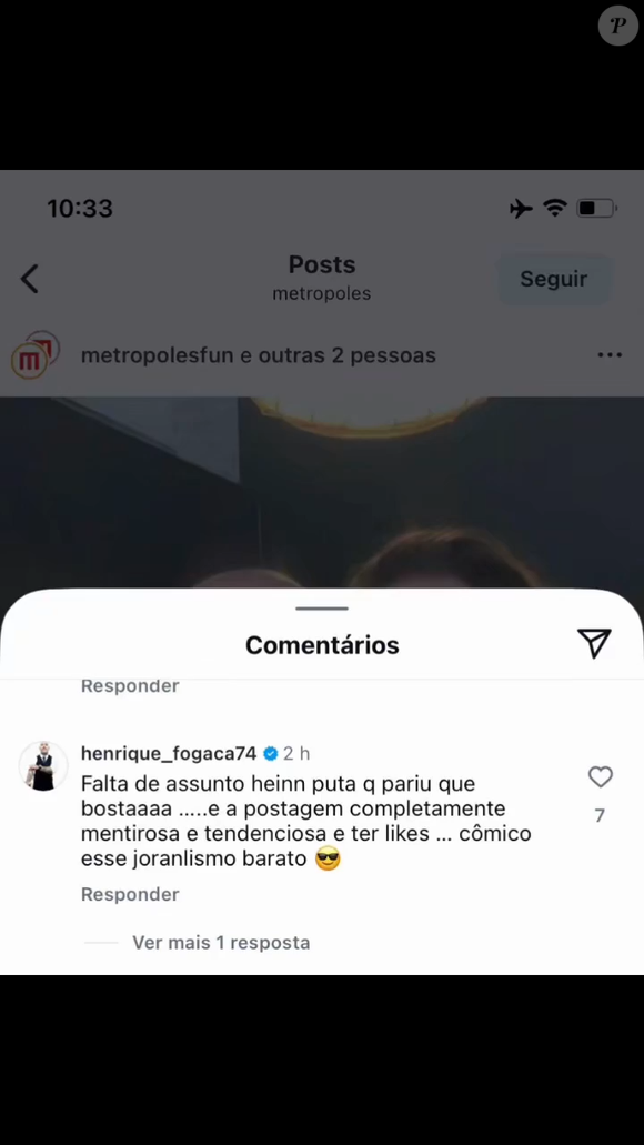 Henrique Fogaça detonou: ‘Falta de assunto, hein? P*ta que pariu, que bosta… A postagem completamente mentirosa e tendenciosa, para ter likes. Cômico esse jornalismo barato’