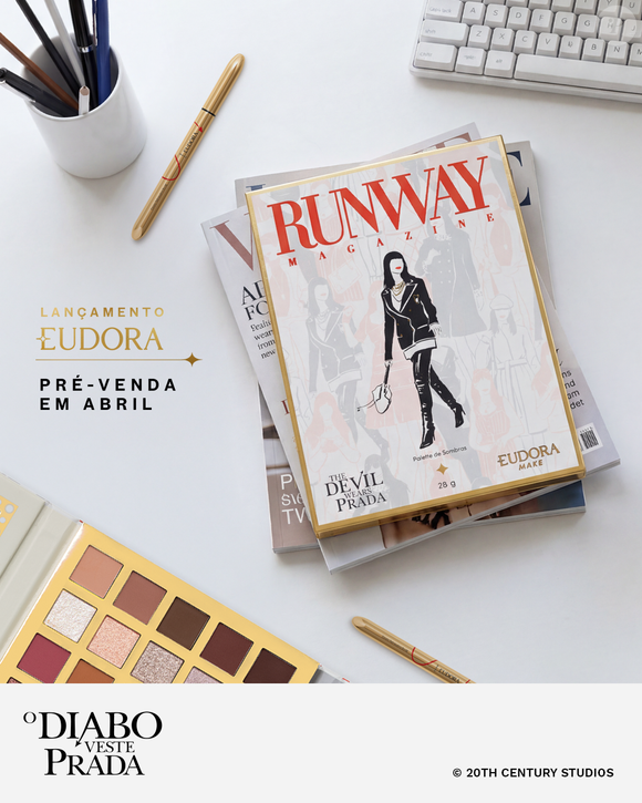 Com paleta de 35 sombras, quatro batons líquidos e delineadores exclusivos, a coleção da Eudora inspirada em "O Diabo Veste Prada" promete virar item de desejo e chega oficialmente às vendas em 11 de maio e pré-venda começa nesta quarta-feira (30)