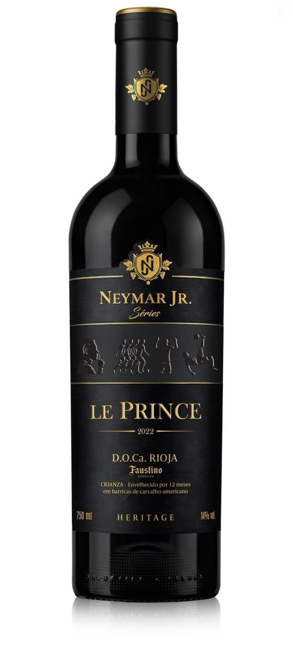 Na linha Heritage, o Faustino Crianza 2022 leva a assinatura da tradicional região de Rioja, na Espanha, e reforça o lado mais clássico do portfólio criado pela família de Neymar Jr.