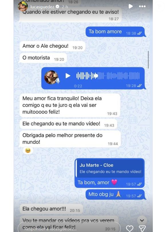 Lucas Guedez mostrou sua troca de mensagens com a dona da escolinha