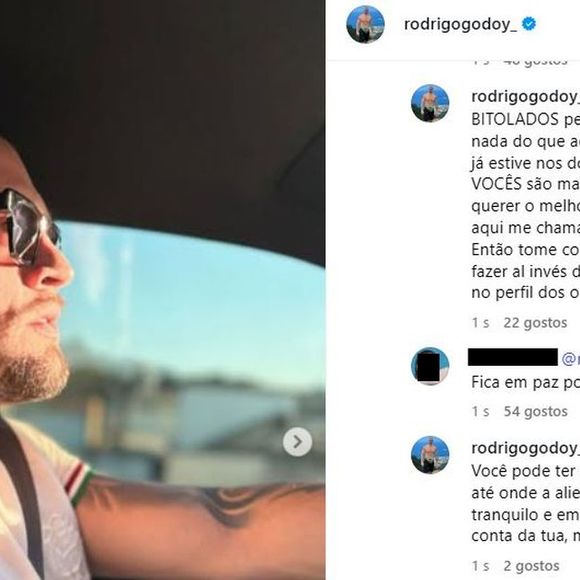 Há uma semana, Rodrigo Godoy bateu boca com internautas sobre seu passado com Preta Gil