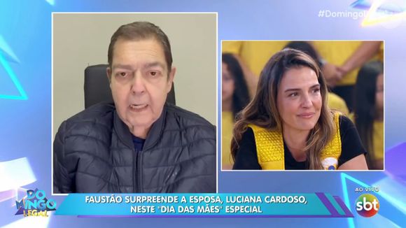 Faustão homenageou a mulher, Luciana Cardoso, com quem está casado dede 2002 no 'Domingo Legal' (SBT) de 11 de maio de 2025: 'Jamais pensei que fosse ter uma companheira que fosse, na arte de educar, de ser mãe, mais do que perfeita, em todos os sentidos'