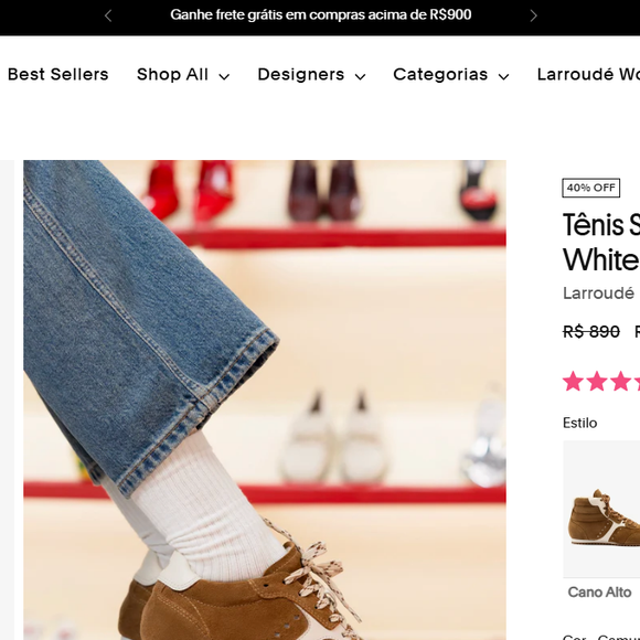 Tênis de Gigi Hadid sai de R$ 890 por R$ 534 no site oficial da Larroudé, com 40% de desconto