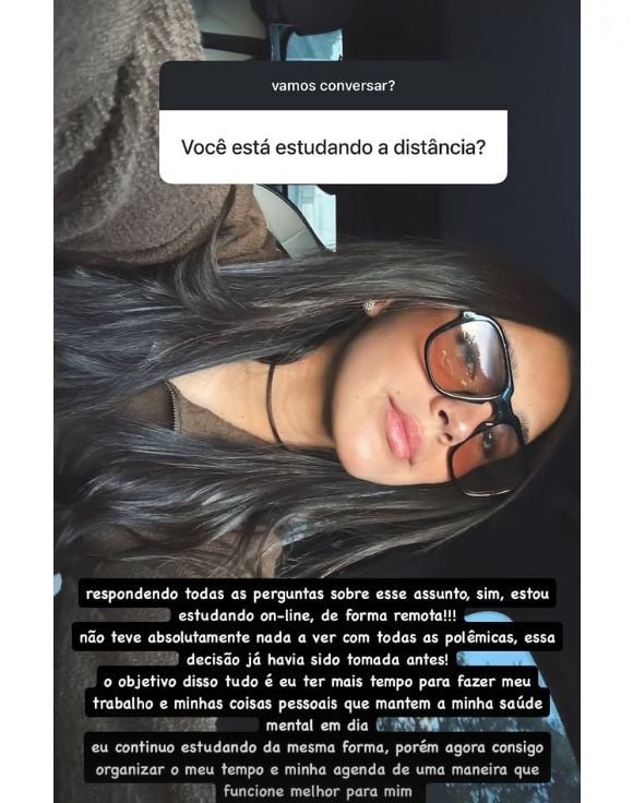 Ex-namorada de Benício Huck, Duda Guerra confirmou que estuda à distância em decisão tomada antes de se separar do filho de Luciano Huck e Angélica