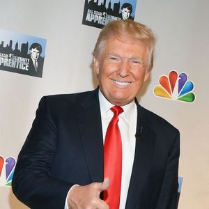 2012: Donald Trump na coletiva de imprensa do seu programa 'Celebrity Apprentice All Stars'