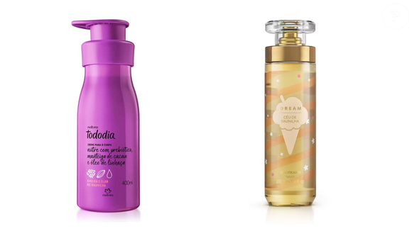 Hidratante: Ameixa e Flor de Baunilha (Natura) 400ml | R$43,90 + Body splash: Céu de Baunilha (Boticário) 200ml | R$109,90 = um perfume cremoso, adocicado e envolvente, típico das fragrâncias gourmands que dominam a perfumaria internacional