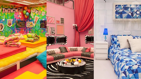 BBB 14 – a sala apostou em tons de rosa, com sofá estampado de zebra e almofadas de oncinha. Os quartos se dividiram entre o colorido Quarto Festa e o gelado Quarto Sibéria