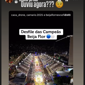 Giovanna Lancellotti postou um vídeo da Beija-Flor no Desfile das Campeãs junto da pergunta: ‘Ouviu agora?’